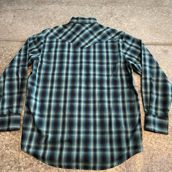 Pendleton Frontier Shirt Long Sleeve Snap Western Blue Green Plaid Mens Medium - Picture 8 of 11